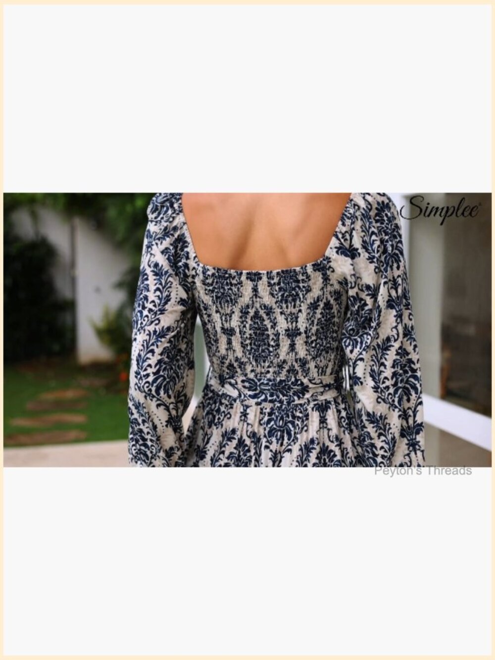 Long Sleeve Maxi Dress Square Neck Smocked Flowy Tiered Wedding Guest - Picture 7 of 7